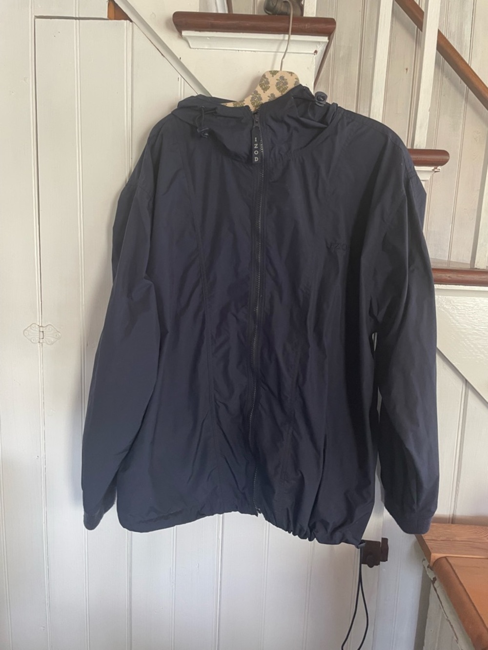 Izod Navy Full-Zip Hooded Windbreaker